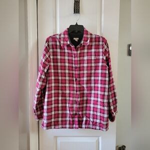L.L. Bean Pink Plaid Fleece Lined Flannel Shacket Medium Buffalo Check